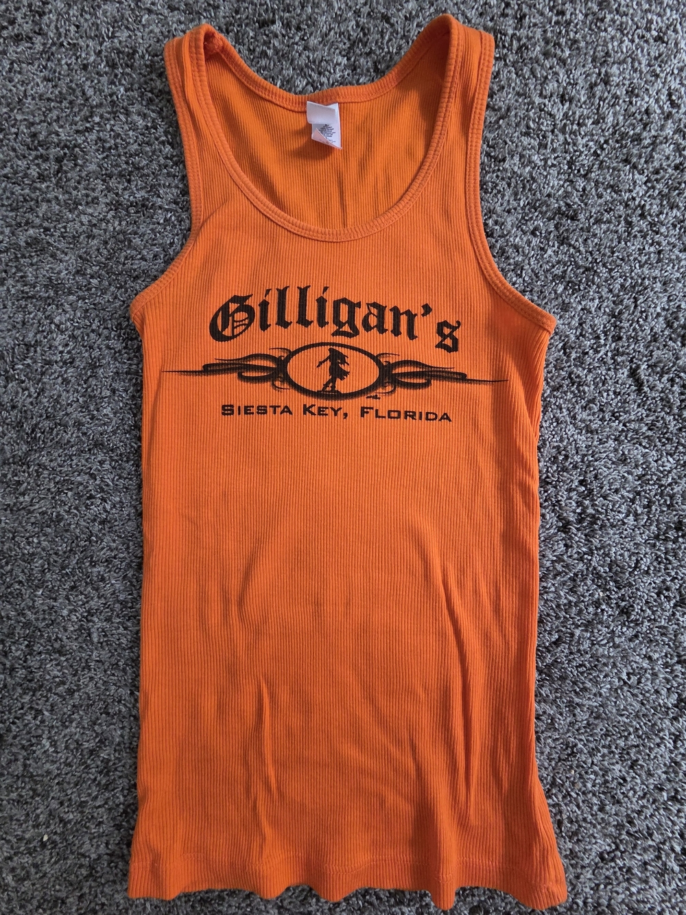 Gilligan’s Siesta Key Florida Orange Ribbed Graphic Tank Top S